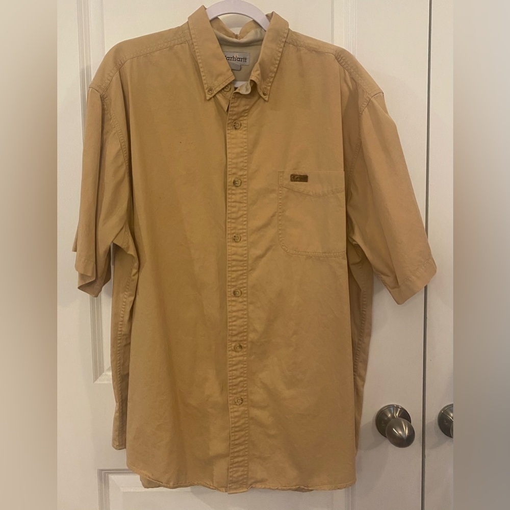 Carhartt Short Sleeve Button Up Shirt Sz XL Tan